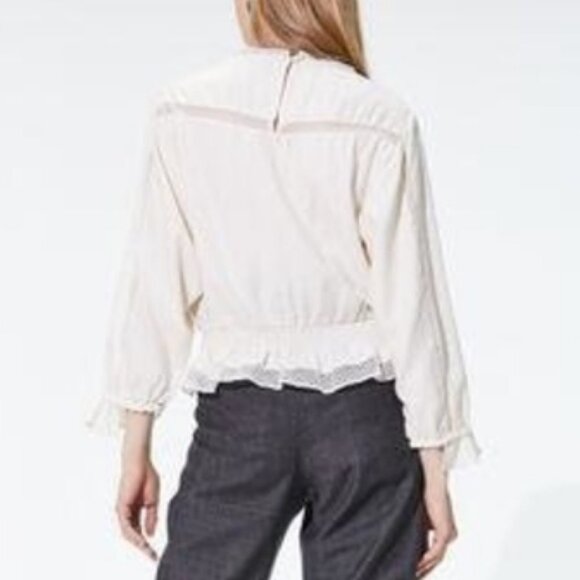 NWT IRO Paris Nea Blouse Ruffle Lace Trim Ecru XS Made in France MSRP $375 - Picture 2 of 6